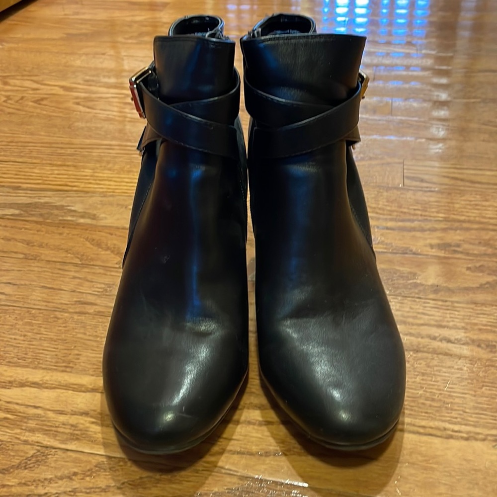 Black bootie with belt on side